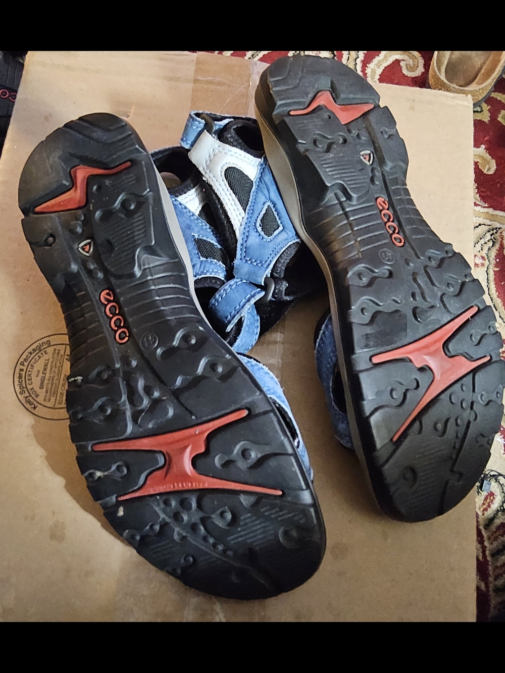Ecco Womens Blue and Black Outdoor Leather Sandals
